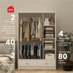 PIRA METROPOLIS OX - ARUNA WDSL120D LEMARI PAKAIAN PINTU GESER / LEMARI SLIDING DENGAN LACI warna WHITE - PIRA METROPOLIS OX - foto 2