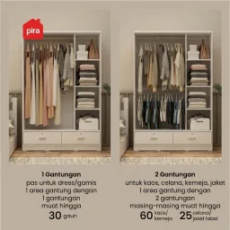 PIRA METROPOLIS OX - ARUNA WDSL120D LEMARI PAKAIAN PINTU GESER / LEMARI SLIDING DENGAN LACI warna WHITE - PIRA METROPOLIS OX - foto 3