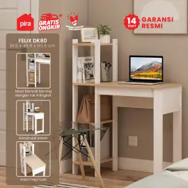 PIRA - FELIX DK80 MEJA KERJA / MEJA BELAJAR DENGAN RAK BUKU warna WHITE - PRO OAK - PIRA - foto 1