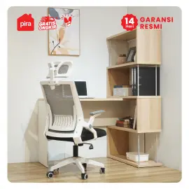 PIRA - ZACK DK 80 MEJA KERJA / MEJA BELAJAR DENGAN RAK BUKU warna PRO OAK - WHITE SM - PIRA - foto 6