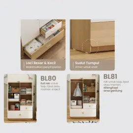 PIRA KIDS - WOODY BL81 CL LEMARI PAKAIAN ANAK 2 PINTU DENGAN GANTUNGAN warna PRO OAK - WHITE MARBLE - PIRA KIDS - foto 3