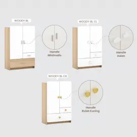 PIRA KIDS - WOODY BL81 CL LEMARI PAKAIAN ANAK 2 PINTU DENGAN GANTUNGAN warna PRO OAK - WHITE MARBLE - PIRA KIDS - foto 4