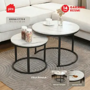 PIRA - ERENA CT70 R MEJA TAMU / MEJA TAMU 2 TINGKAT / MEJA KOPI / MEJA RUANG TAMU / MEJA SAMPING warna MARBLE - BLACK - PIRA - foto 1