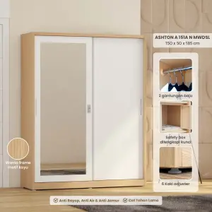 PIRA - ASHTON A 151A N MWDSL LEMARI PAKAIAN BESI SLIDING / GESER MOTIF KAYU warna LIGHT ASH - WHITE - PIRA - foto 1