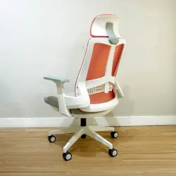 WORKDESIGN - AHSOKA PC PR KURSI KANTOR / KURSI KERJA ERGONOMIS DENGAN SANDARAN KEPALA DAN LUMBAR SUPPORT warna PINK - WHITE LIGHT GREY - WORKDESIGN - foto 4