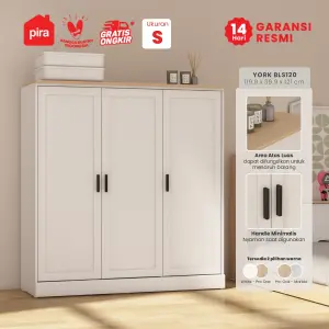PIRA METROPOLIS -  YORK BLS120 LEMARI PAKAIAN KECIL 3 PINTU FULL RAK / LEMARI BAJU warna WHITE - PRO OAK - PIRA METROPOLIS - foto 1
