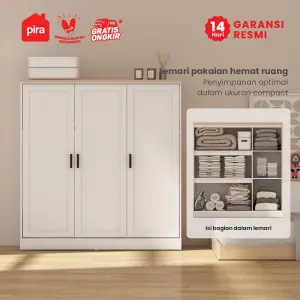 PIRA METROPOLIS -  YORK BLS120 LEMARI PAKAIAN KECIL 3 PINTU FULL RAK / LEMARI BAJU warna WHITE - PRO OAK - PIRA METROPOLIS - foto 2