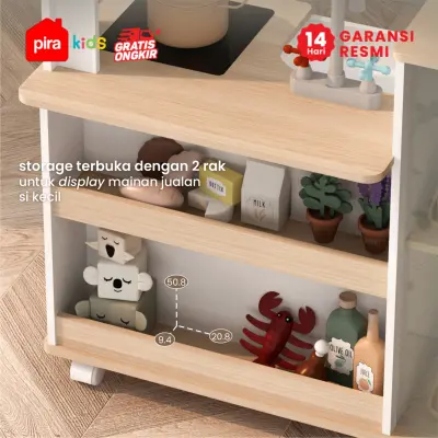 PIRA KIDS -  MORI SHOP PP PRETEND PLAY TOKO JUALAN / MARKET BOOTH / GEROBAK WARUNG MAINAN ANAK warna WHITE SM - PRO OAK - PIRA METROPOLIS - foto 9
