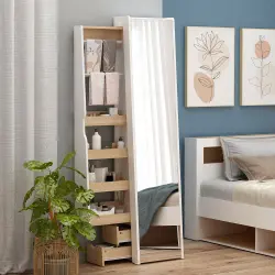 PIRA - SADA DS40 CERMIN BERDIRI FULL BODY DENGAN LACI DAN RAK JILBAB / RAK PAKAIAN warna WHITE SM - PRO OAK - PIRA - foto 11