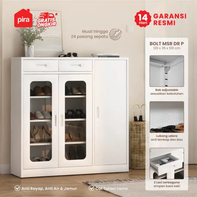 PIRA - BOLT MSR DR P RAK SEPATU BESI / LEMARI SEPATU / RAK BESI SERBAGUNA warna WHITE - PIRA - foto 1