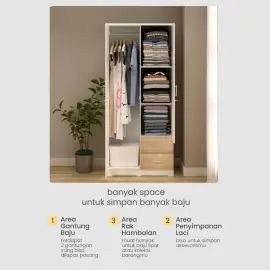 PIRA METROPOLIS - ALANA 2PL A LEMARI PAKAIAN 2 PINTU warna WHITE - PIRA METROPOLIS - foto 2
