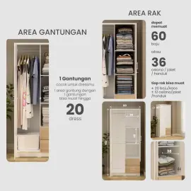 PIRA METROPOLIS - ALANA 2PL A LEMARI PAKAIAN 2 PINTU warna WHITE - PIRA METROPOLIS - foto 3