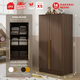 PIRA METROPOLIS - YONA BLS60 LEMARI PAKAIAN MEDIUM 2 PINTU FULL RAK warna AMERICAN WALNUT - GOLD HAIRLINE - PIRA METROPOLIS - foto 1
