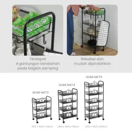 PIRA - GUMI MKT3 RAK TROLI / RAK SERBAGUNA / RAK BESI 3/ 4/ 5 SUSUN DENGAN RODA warna WHITE - PIRA - foto 4