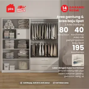 PIRA - STEEL 4P 2BDR MWD LEMARI PAKAIAN BESI 4 PINTU / LEMARI BAJU / LEMARI BESI JUMBO DENGAN 2 LACI DAN RAK DISPLAY warna WHITE - PIRA - foto 3