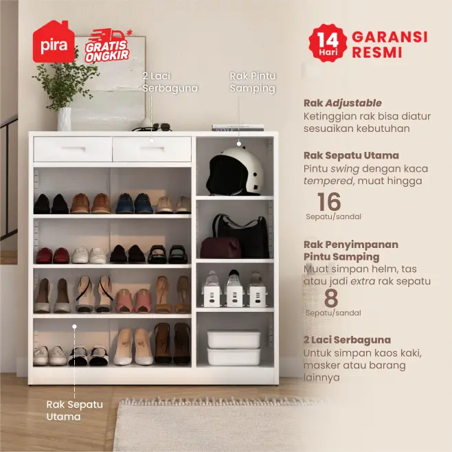 PIRA - BOLT MSR DR P RAK SEPATU BESI / LEMARI SEPATU / RAK BESI SERBAGUNA warna WHITE - PIRA - foto 3