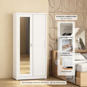 PIRA - SCHON 90A MWDSL LEMARI PAKAIAN BESI SLIDING / PINTU GESER warna WHITE - PIRA - foto 1