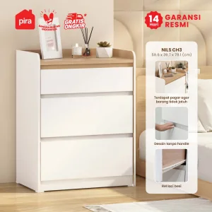 PIRA METROPOLIS - NILS CH3 LEMARI LACI 3 SUSUN / DRAWER / LEMARI SUSUN warna WHITE - PRO OAK - PIRA METROPOLIS - foto 1