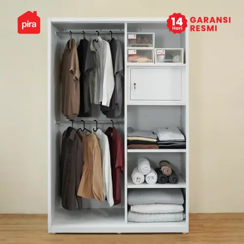 PIRA - SCHON AVA 120 MWDSL LEMARI PAKAIAN BESI SLIDING / PINTU GESER warna WHITE - PIRA - foto 3