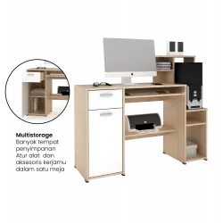 PIRA WORK - MOLA DK MEJA KANTOR / MEJA BELAJAR / MEJA KOMPUTER warna PRO OAK - WHITE SM - PIRA WORK - foto 2