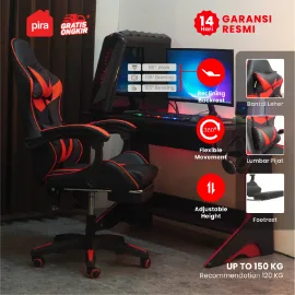 PIRA -  X-WING GC V2 KURSI GAMING DENGAN SANDARAN KAKI DAN FITUR MASSAGE / PIJAT warna BLACK - RED - PIRA - foto 1