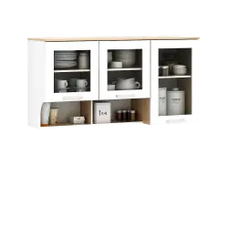 PIRA METROPOLIS OX - ARUNA KC WU120G RB RAK DAPUR / RAK GANTUNG DAPUR / KITCHEN SET ATAS 3 PINTU KACA DENGAN RAK BUMBU warna WHITE - PRO OAK - PIRA METROPOLIS OX - foto 4