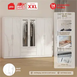 PIRA -  CATTA 6P FGD MWD LEMARI PAKAIAN BESI 6 PINTU DENGAN LACI DAN LED warna WHITE - PIRA - foto 1