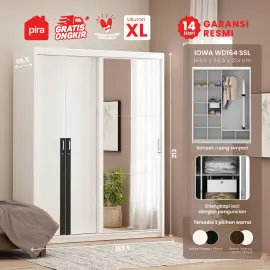 PIRA - IOWA WD164 SSL GL LEMARI PAKAIAN PINTU GESER warna WHITE GL - BLACK GL - PIRA - foto 1