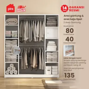 PIRA OX -  RALF 4P MWD LEMARI PAKAIAN BESI 4 PINTU DENGAN CERMIN warna WHITE - PIRA - foto 2