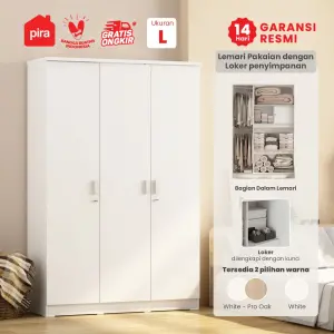 PIRA METROPOLIS OX -  ARUNA 3PS LK LEMARI PAKAIAN 3 PINTU / LEMARI BAJU FULL RAK DENGAN LOKER PENYIMPANAN warna WHITE - PIRA METROPOLIS OX - foto 4