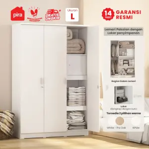 PIRA METROPOLIS OX -  ARUNA 3PS LK LEMARI PAKAIAN 3 PINTU / LEMARI BAJU FULL RAK DENGAN LOKER PENYIMPANAN warna WHITE - PIRA METROPOLIS OX - foto 1