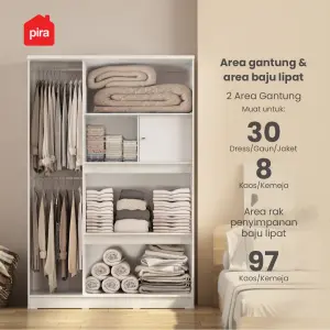 PIRA METROPOLIS OX -  ARUNA 3PS LK LEMARI PAKAIAN 3 PINTU / LEMARI BAJU FULL RAK DENGAN LOKER PENYIMPANAN warna WHITE - PIRA METROPOLIS OX - foto 2