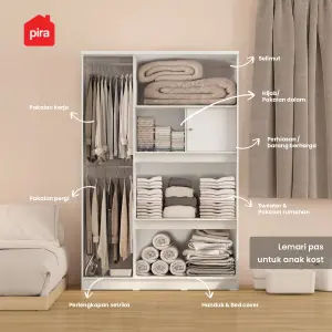 PIRA METROPOLIS OX -  ARUNA 3PS LK LEMARI PAKAIAN 3 PINTU / LEMARI BAJU FULL RAK DENGAN LOKER PENYIMPANAN warna WHITE - PIRA METROPOLIS OX - foto 8