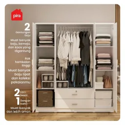 PIRA METROPOLIS OX -  ASTA 4PL A LEMARI PAKAIAN 4 PINTU DENGAN LACI warna WHITE - PIRA METROPOLIS - foto 2