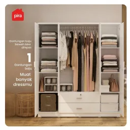 PIRA METROPOLIS OX -  ASTA 4PL A LEMARI PAKAIAN 4 PINTU DENGAN LACI warna WHITE - PIRA METROPOLIS - foto 3
