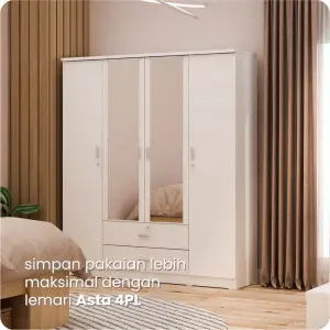 PIRA METROPOLIS OX - ASTA 4PL LEMARI PAKAIAN 4 PINTU DENGAN LACI warna WHITE - PIRA METROPOLIS OX - foto 2