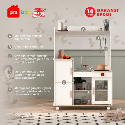 PIRA KIDS -  MORI SHOP PP PRETEND PLAY TOKO JUALAN / MARKET BOOTH / GEROBAK WARUNG MAINAN ANAK warna WHITE SM - PRO OAK - PIRA METROPOLIS - foto 2