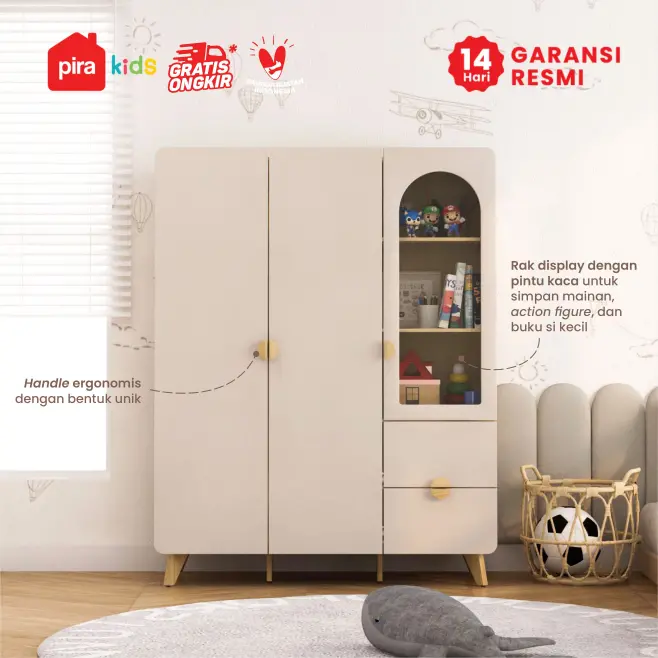 PIRA KIDS - TIANA BL150 LEMARI PAKAIAN ANAK 3 PINTU / LEMARI BAJU ANAK warna EURO OAK - LIGHT TAUPE - PIRA KIDS - foto 2