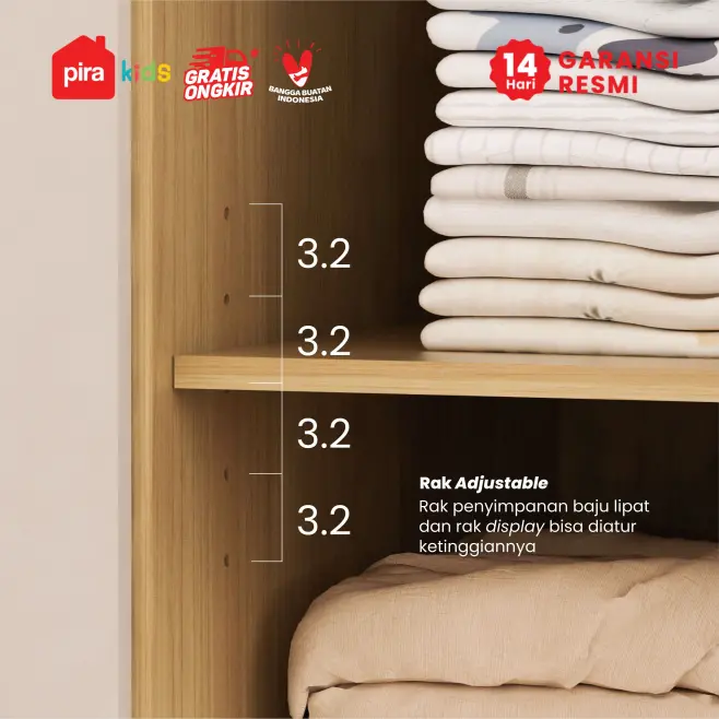 PIRA KIDS - TIANA BL150 LEMARI PAKAIAN ANAK 3 PINTU / LEMARI BAJU ANAK warna EURO OAK - LIGHT TAUPE - PIRA KIDS - foto 4