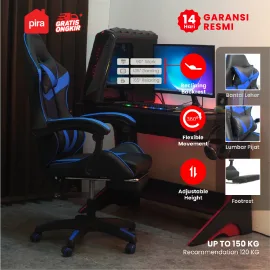 PIRA - X-WING GC V2 KURSI GAMING DENGAN SANDARAN KAKI DAN FITUR MASSAGE / PIJAT warna BLACK - BLUE - PIRA - foto 1