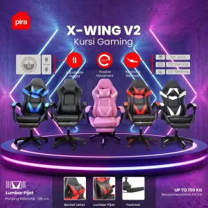 PIRA - X-WING GC V2 KURSI GAMING DENGAN SANDARAN KAKI DAN FITUR MASSAGE / PIJAT warna BLACK - WHITE - BLACK - PIRA - foto 7
