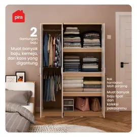 PIRA METROPOLIS - ARUNA 3PS LEMARI PAKAIAN MEDIUM 3 PINTU FULL RAK warna PRO OAK - WHITE - PIRA METROPOLIS OX - foto 2