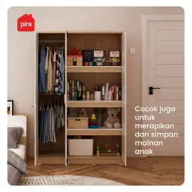 PIRA METROPOLIS - ARUNA 3PS LEMARI PAKAIAN MEDIUM 3 PINTU FULL RAK warna PRO OAK - WHITE - PIRA METROPOLIS OX - foto 4