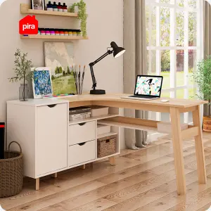 PIRA - ANDERS DK140 MEJA KERJA / MEJA BELAJAR / MEJA KANTOR / MEJA KERJA SUDUT warna WHITE SM - PRO OAK - PIRA - foto 3