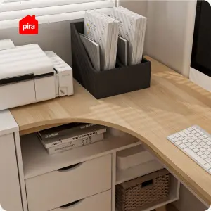 PIRA - ANDERS DK140 MEJA KERJA / MEJA BELAJAR / MEJA KANTOR / MEJA KERJA SUDUT warna WHITE SM - PRO OAK - PIRA - foto 6