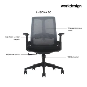 WORKDESIGN - AHSOKA EC PR KURSI KANTOR / KURSI KERJA ERGONOMIS DENGAN LUMBAR SUPPORT warna DARK GREY - BLACK - WORKDESIGN - foto 4