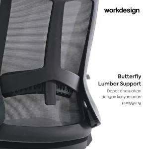 WORKDESIGN - AHSOKA EC PR KURSI KANTOR / KURSI KERJA ERGONOMIS DENGAN LUMBAR SUPPORT warna DARK GREY - BLACK - WORKDESIGN - foto 6