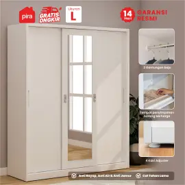 PIRA - STEEL 160 MWDSL LEMARI PAKAIAN BESI 3 PINTU SLIDING / PINTU GESER / LEMARI JUMBO warna WHITE - PIRA - foto 8