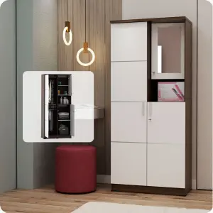 PIRA METROPOLIS - ALBA BAZ WDD2 LEMARI PAKAIAN 2 PINTU DENGAN KACA RIAS warna AMERICAN WALNUT - WHITE - METROPOLIS - foto 2