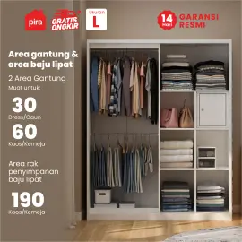 PIRA - SAXON 160 SSL MWD LEMARI PAKAIAN BESI SLIDING / PINTU GESER warna WHITE - PIRA - foto 2
